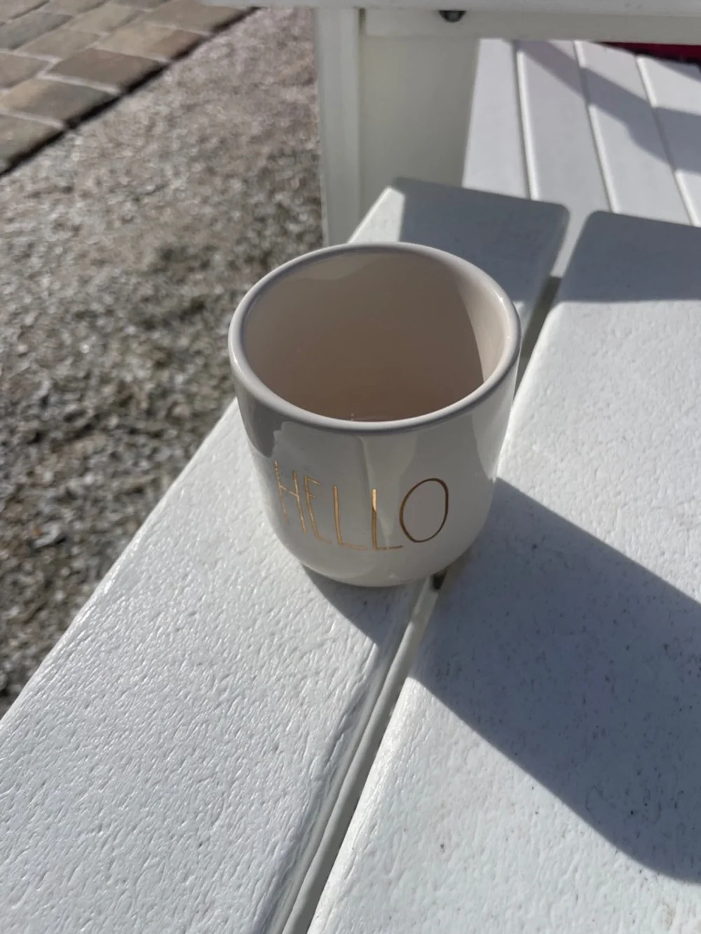 Rae Dunn Cream Ceramic Tumbler with Gold HELLO Lettering
